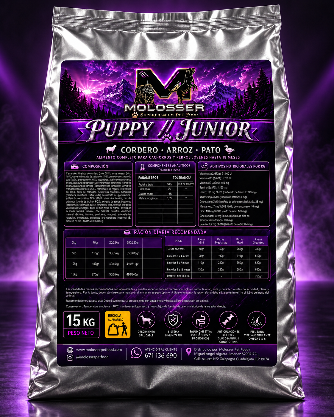 Molosser Puppy / Junior Cordero, Arroz y Pato 15 kg - Imagen 2